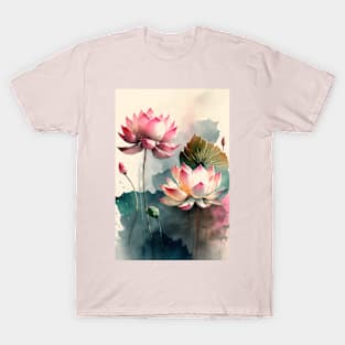 Lotus Watercolor Background T-Shirt